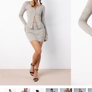 Gray Knit Skirt and Cardigan Set
